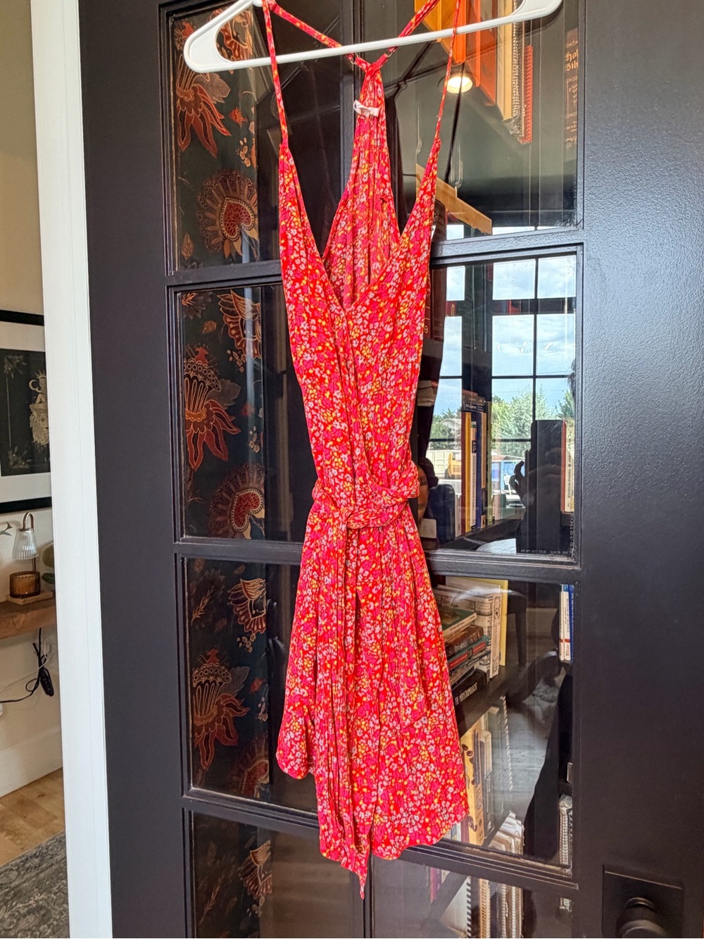 O'Neill Pink-Red Floral Tie-Waist Mini Dress